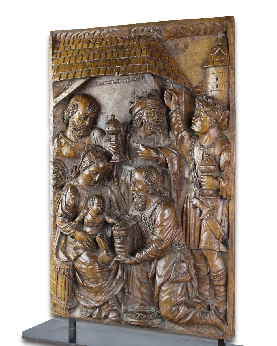 Relief En Noyer De l'Adoration Des Mages. Flamand, XVIe Siècle.   -photo-4