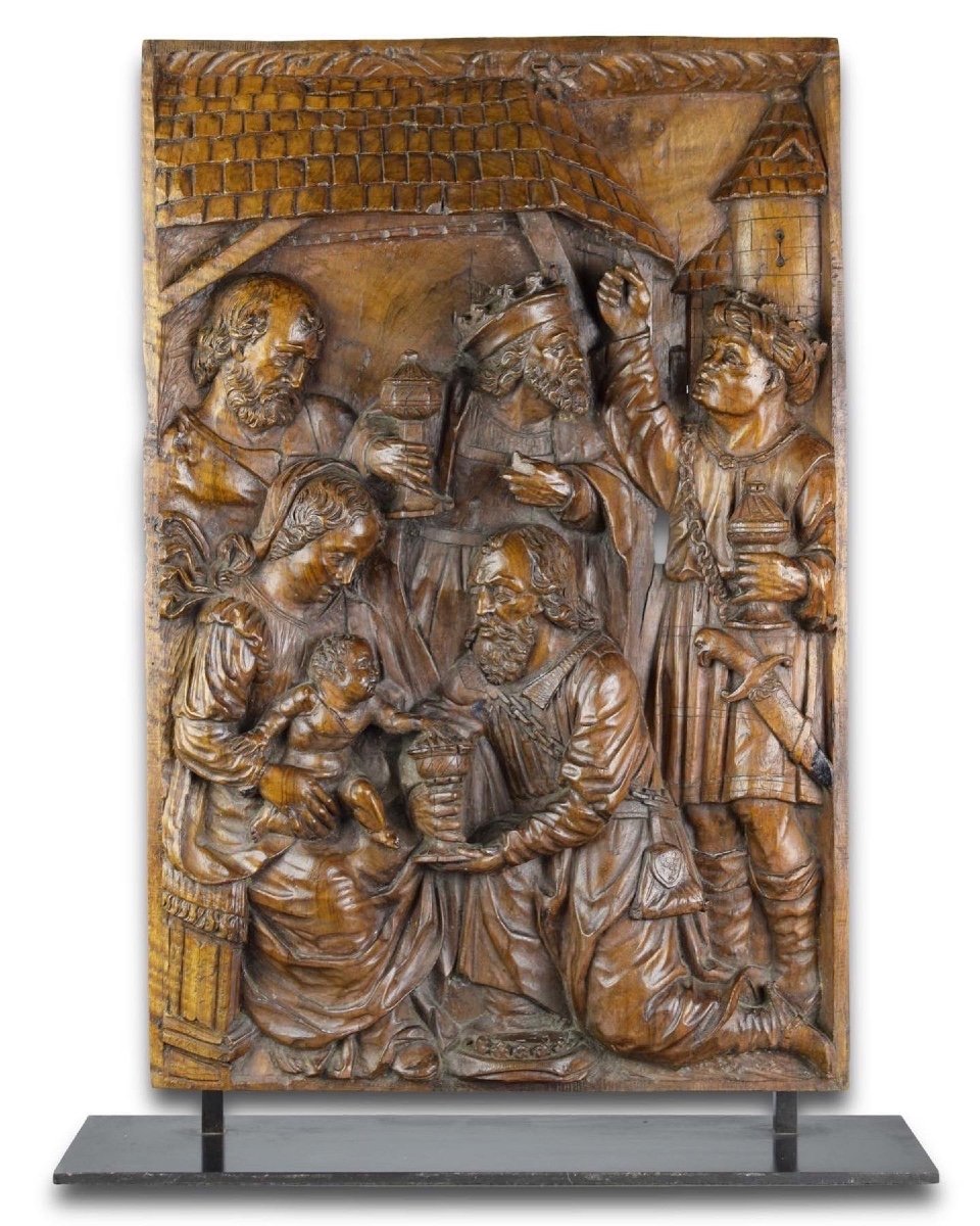 Relief En Noyer De l'Adoration Des Mages. Flamand, XVIe Siècle.   