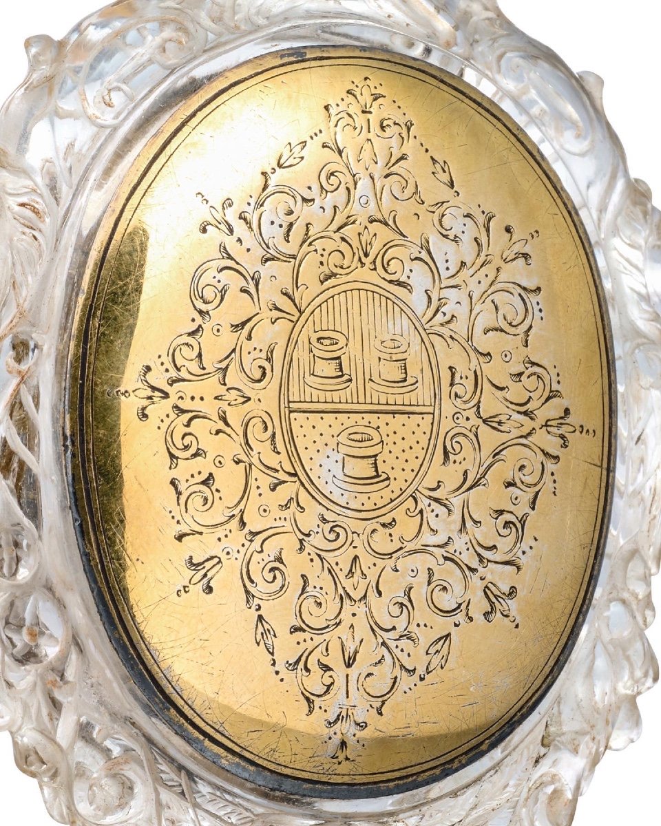 Rock crystal pendant with a verre églomisé miniature. Italian, 17th century.-photo-3