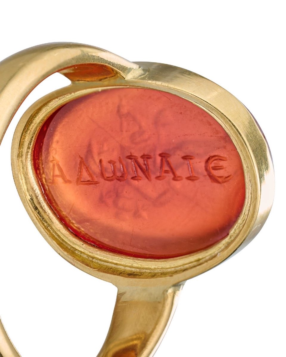 Gold Ring With An Ancient Carnelian Intaglio Of Mars. Roman, 2nd Century A.d.-photo-3