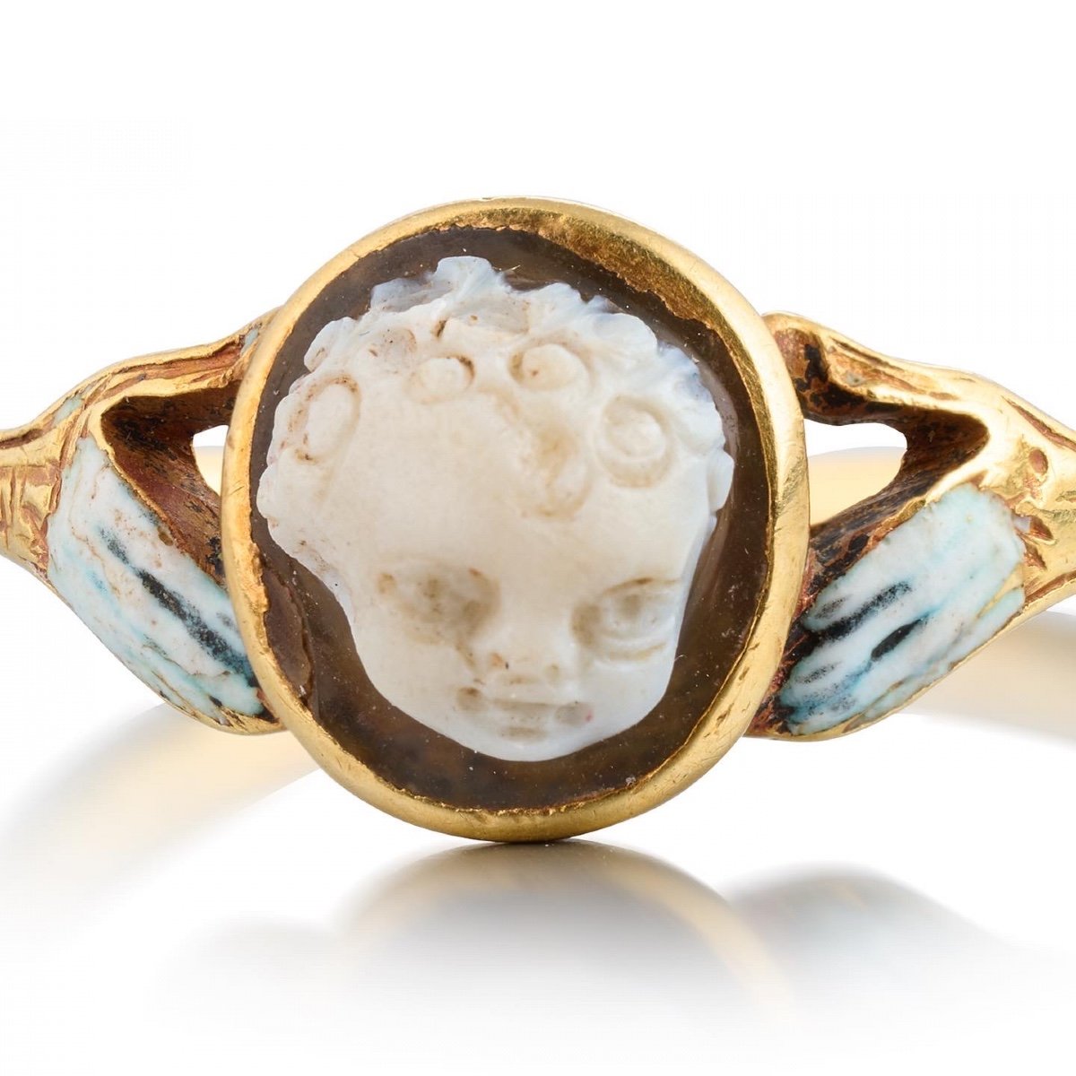 Gold And Enamel Ring With A Renaissance Cameo Of Cupid. English, 17th Century.-photo-2
