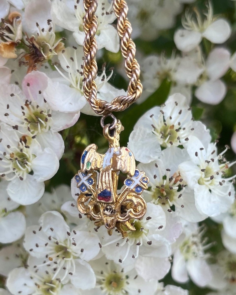 Renaissance Revival Gold, Enamel And Diamond Pheonix Pendant.  -photo-2