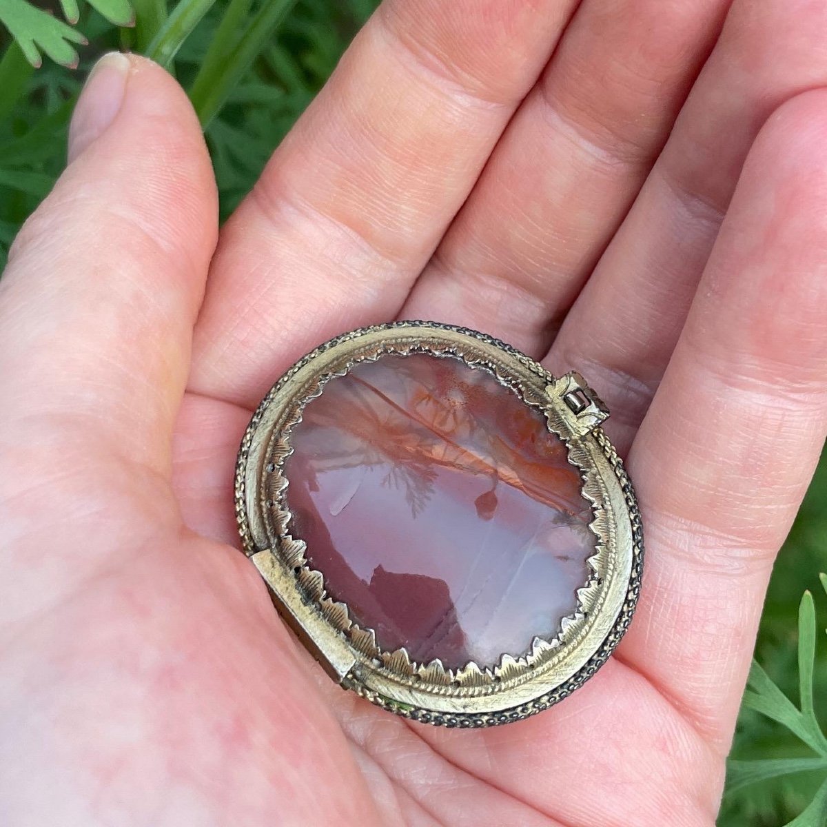 Petite Boîte En Argent Vermeil Et Agate. Anglais, Seconde Moitié Du XVIIe Siècle.   -photo-1