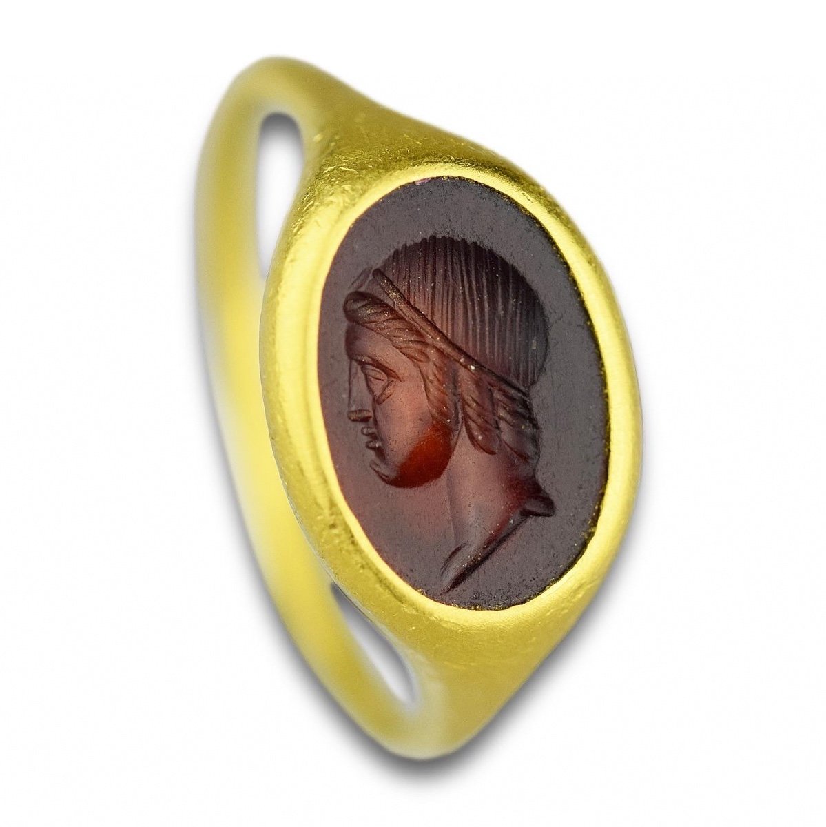 Gold Ring With A Fine Hellenistic Sard Intaglio Of A Youth, 3rd - 2nd Century Bc