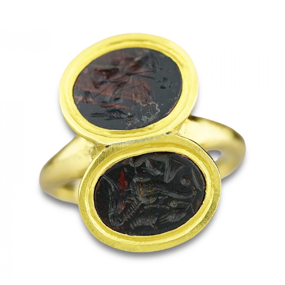 Gold Ring Set With A Matched Pair Of Ancient Heliotrope Allegorical Intaglios.-photo-4