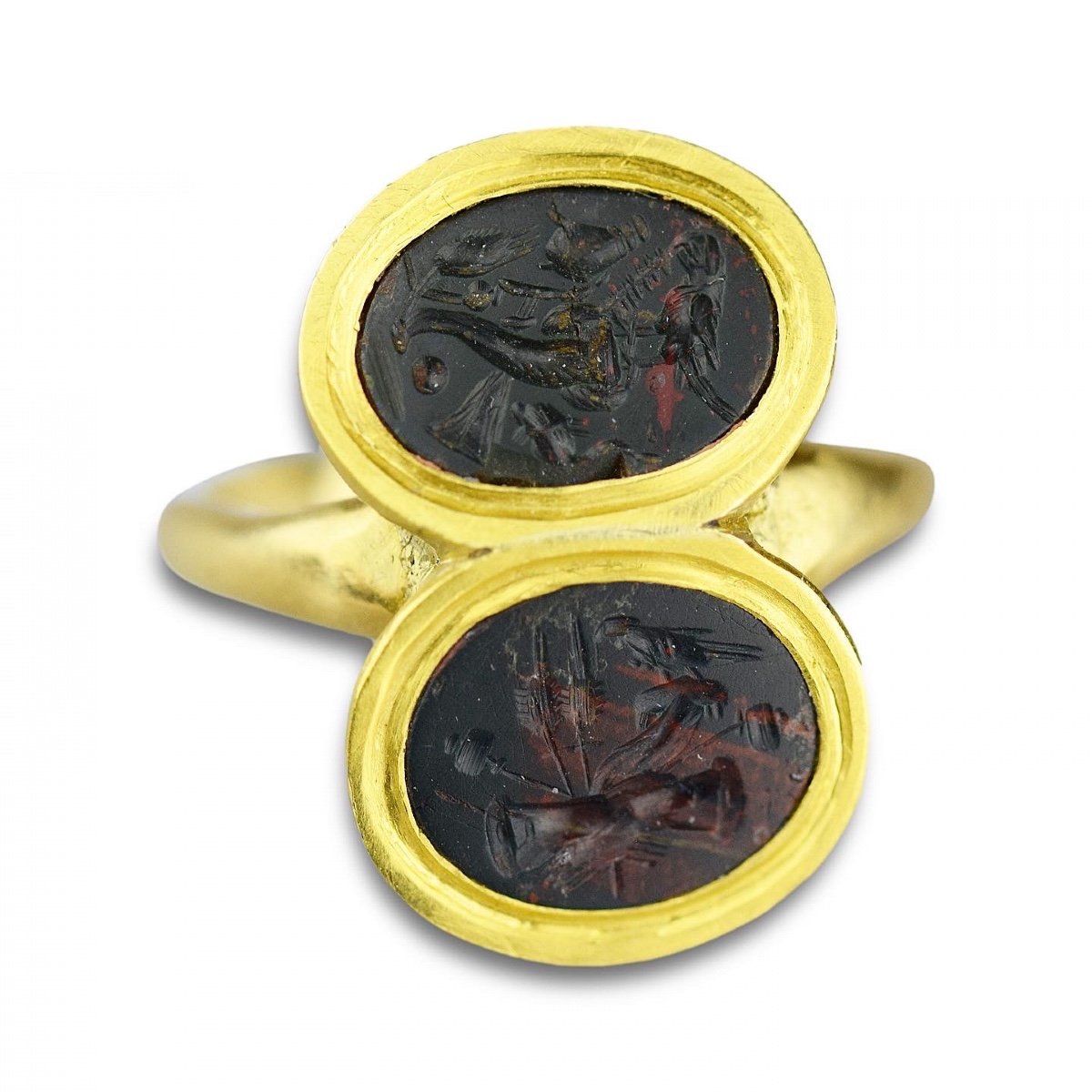 Gold Ring Set With A Matched Pair Of Ancient Heliotrope Allegorical Intaglios.-photo-4