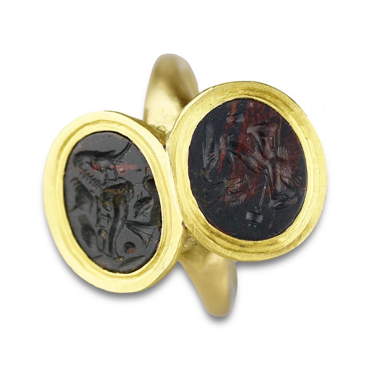Gold Ring Set With A Matched Pair Of Ancient Heliotrope Allegorical Intaglios.-photo-5