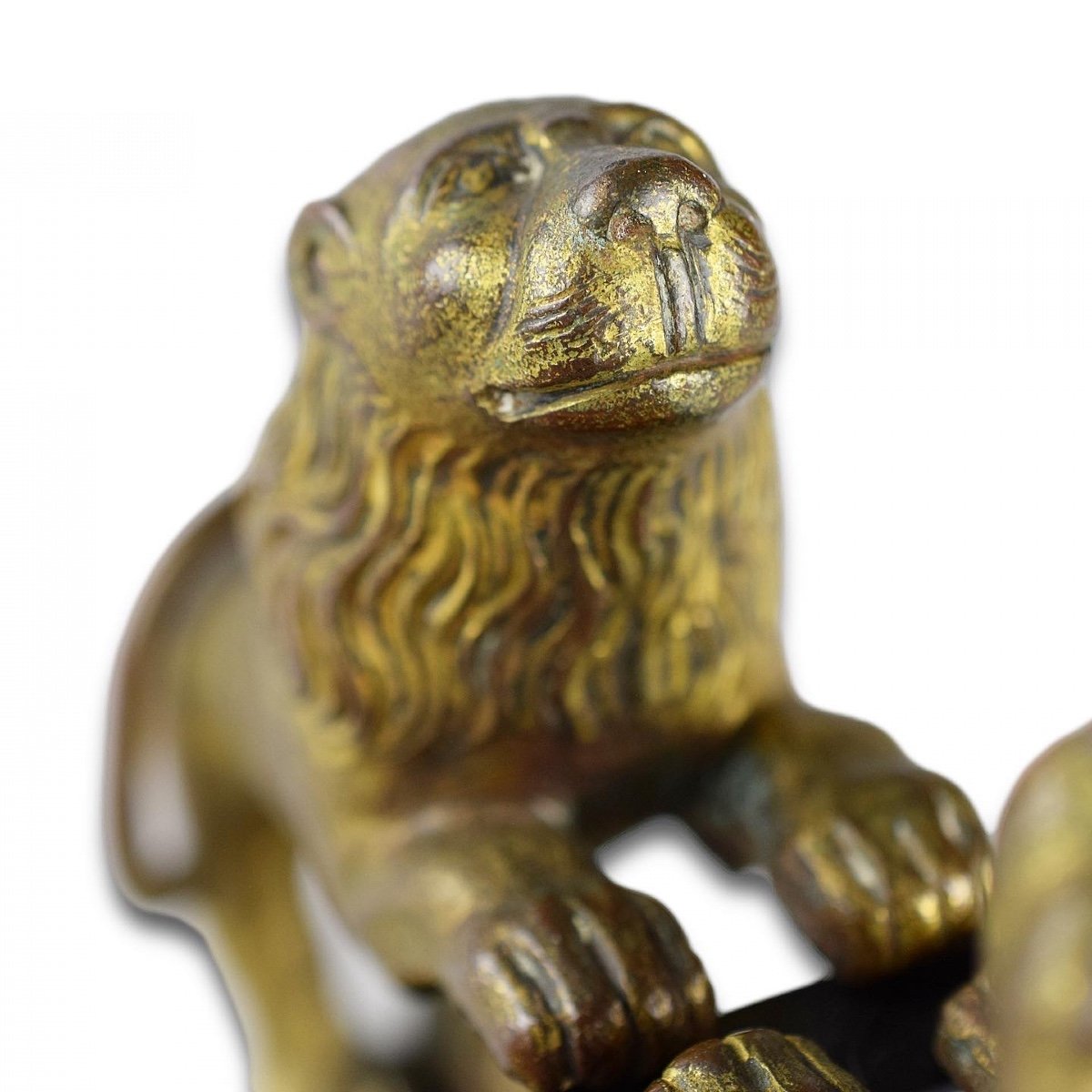 Paire De Modèles De Lions Renaissance En Bronze Doré. Italien, XVIe Siècle.   -photo-2