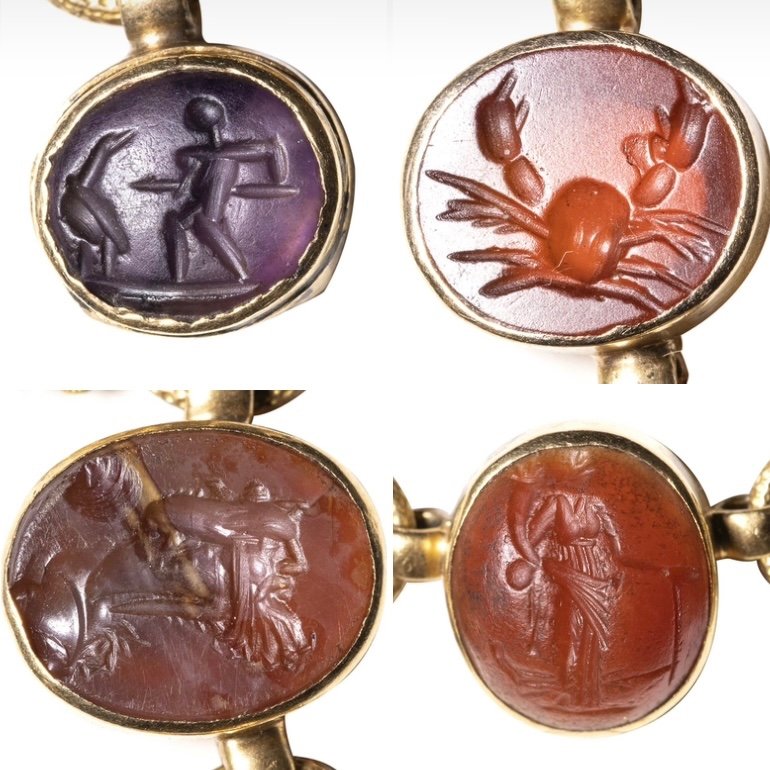 Collier En Or Néo-classique Avec Intailles Et Camées Romains En Pierre Dure. -photo-2