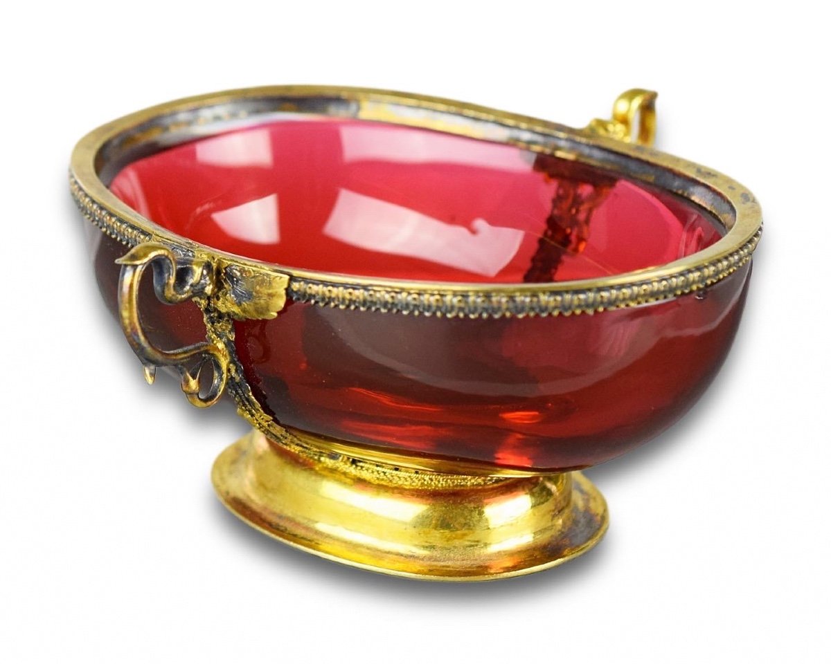 Bol En Verre Rubis Monté Sur Vermeil. Allemand, XIXe Siècle.  -photo-5