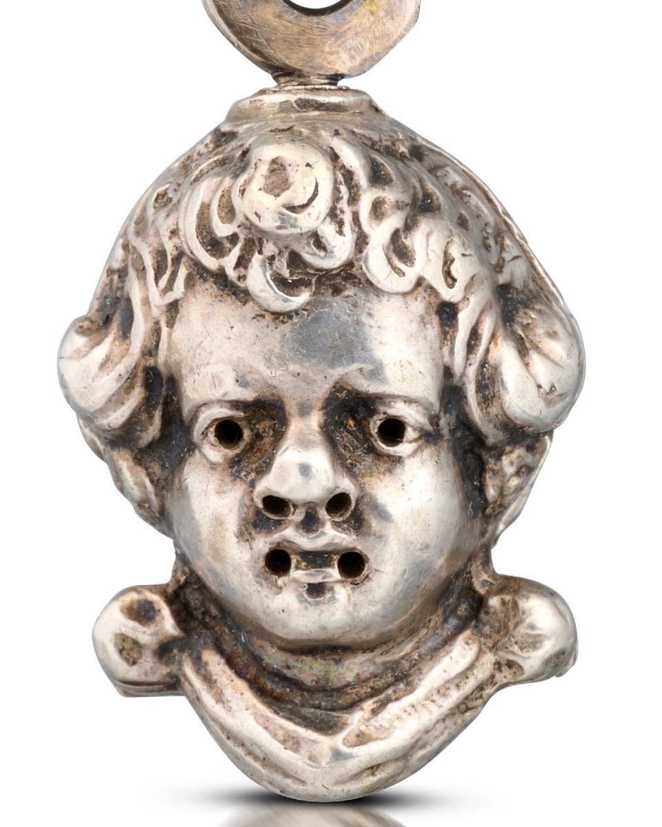 Pomander En Argent En Forme De Tête De Putto. Anglais, Milieu Du XVIIe Siècle.  -photo-2