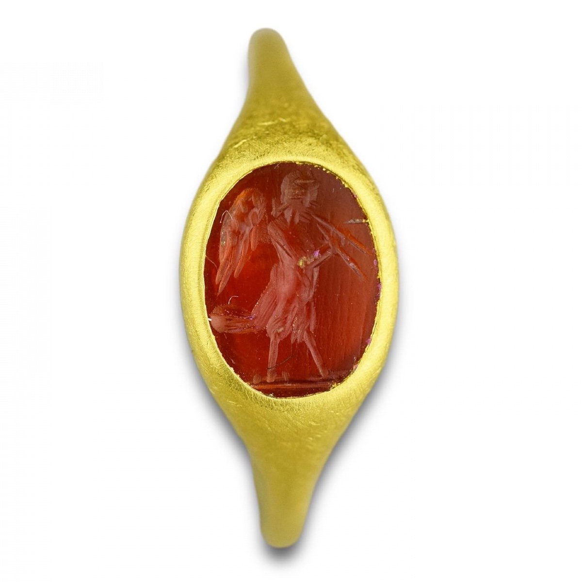 Gold Ring Set With An Ancient Intaglio Of A Siren. Roman, 1st - 2nd Century Ad.-photo-2