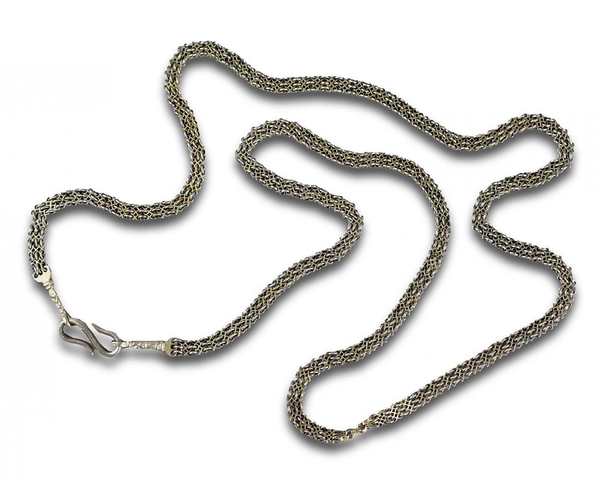 Chaîne Longue Filigranée En Argent Fin Vermeil. Russe, XVIIIe Siècle.-photo-6