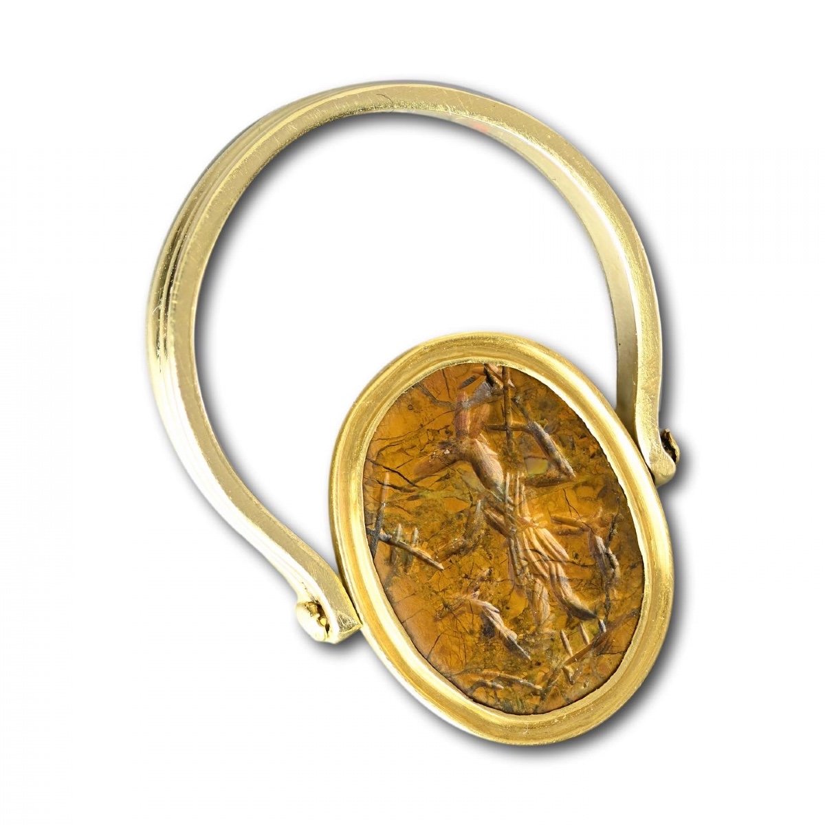 Bague En Or Magique Avec Une Intaille En Pierre d'Abraxas En Jaspe Antique Double Face. -photo-4