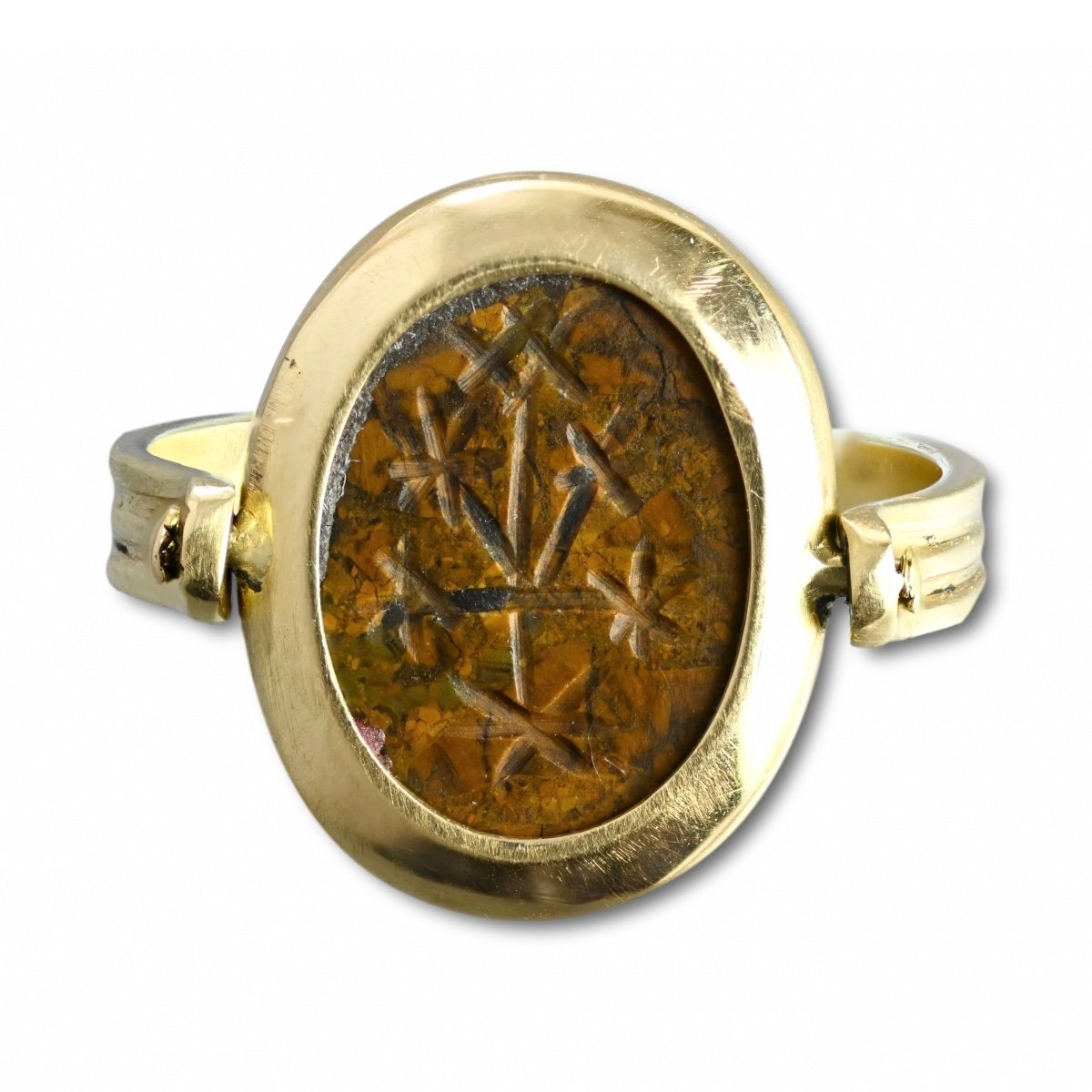 Bague En Or Magique Avec Une Intaille En Pierre d'Abraxas En Jaspe Antique Double Face. -photo-5