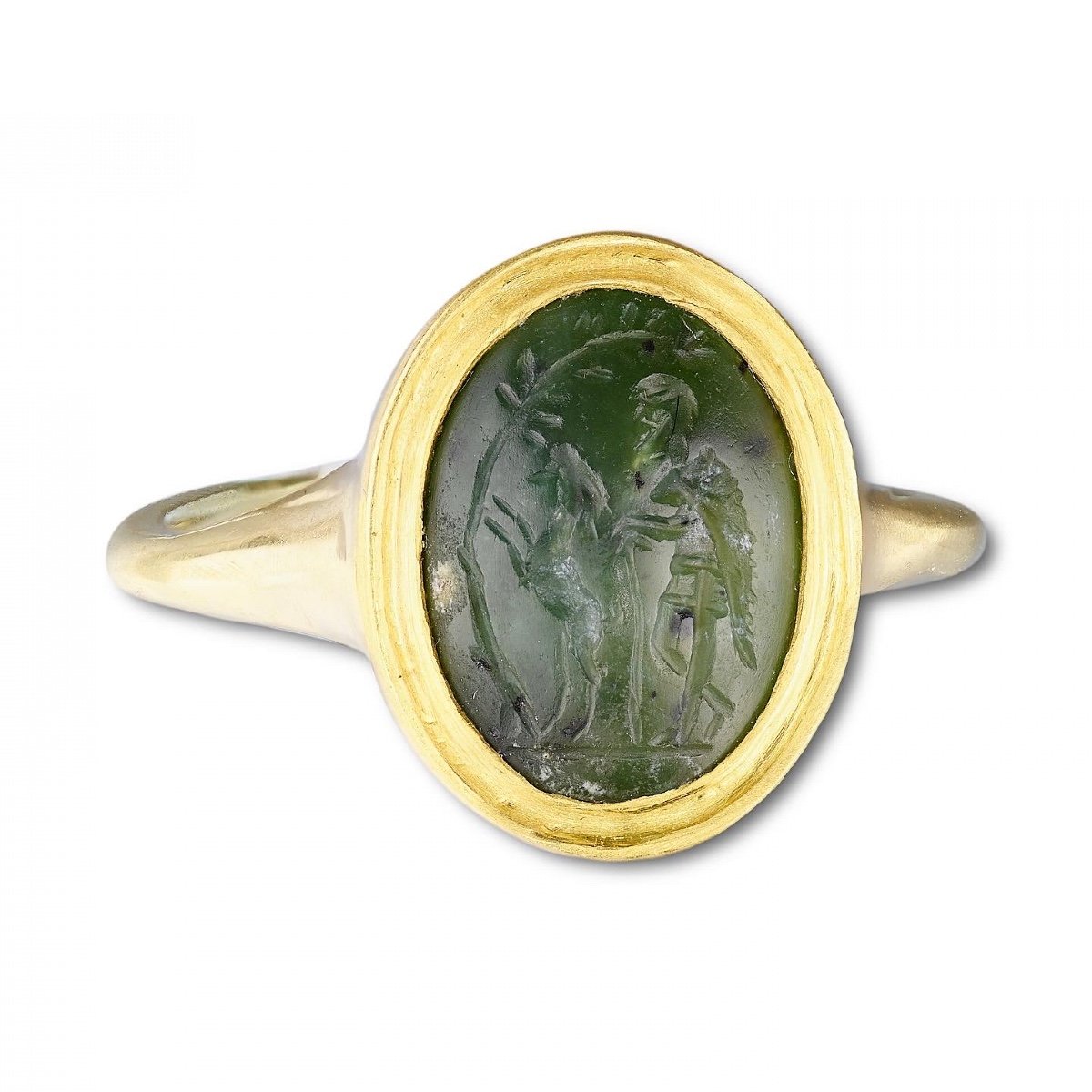 Bague En Or Avec Une Intaille Plasma Représentant Un Berger. Romain, 1er-2e Siècle Après Jc. -photo-2