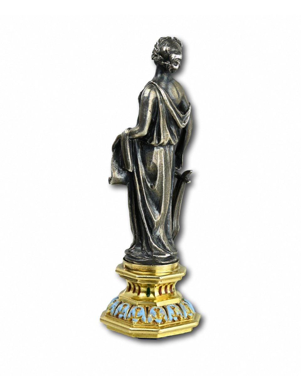 Silver, Gold And Enamel Desk Seal In The Form Of A Muse. French, 19th Century.-photo-1