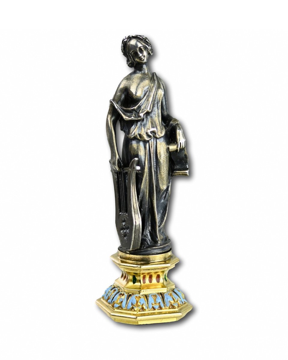 Silver, Gold And Enamel Desk Seal In The Form Of A Muse. French, 19th Century.-photo-4