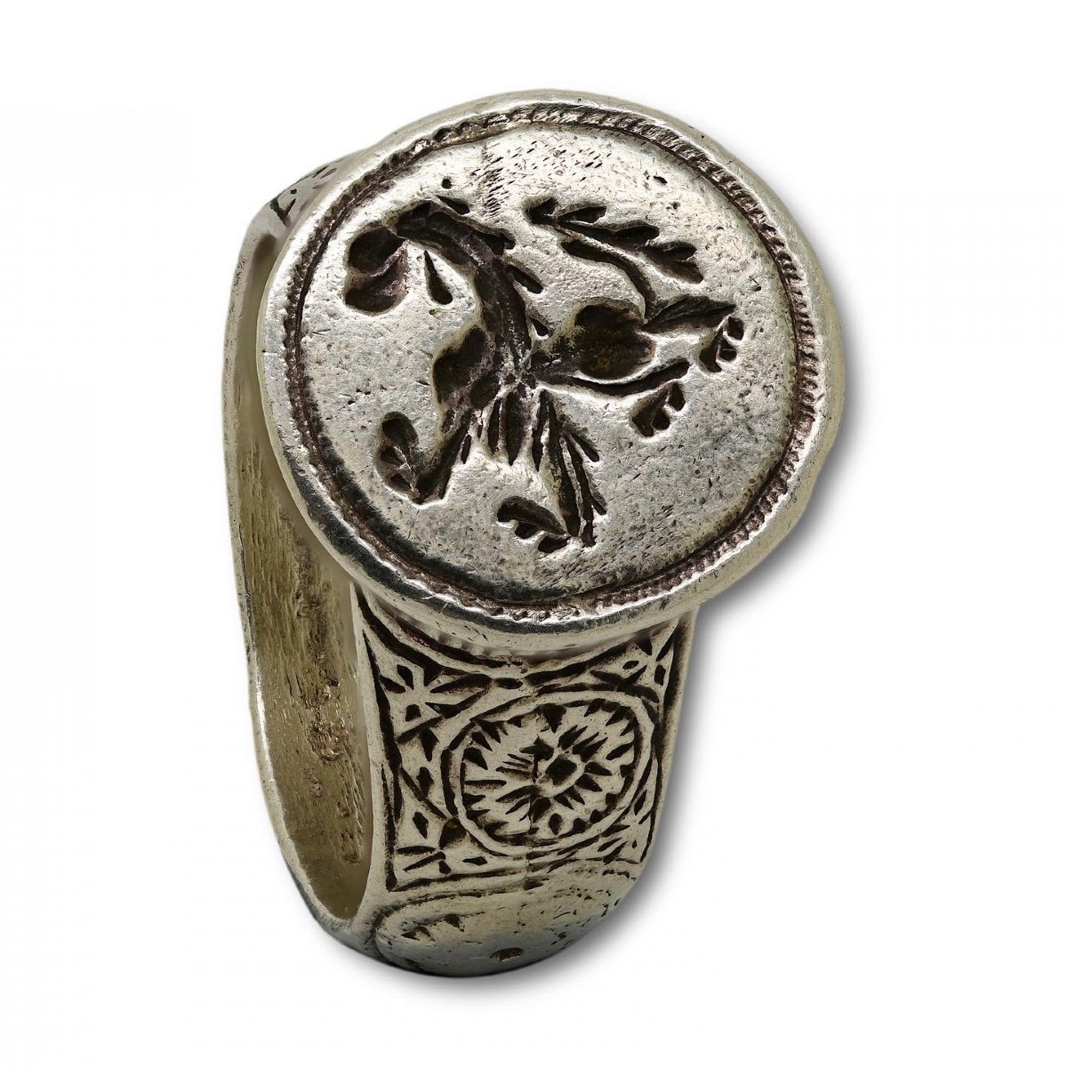 Silver Signet Ring Engraved With A Lion. Hungarian, 17th Century.