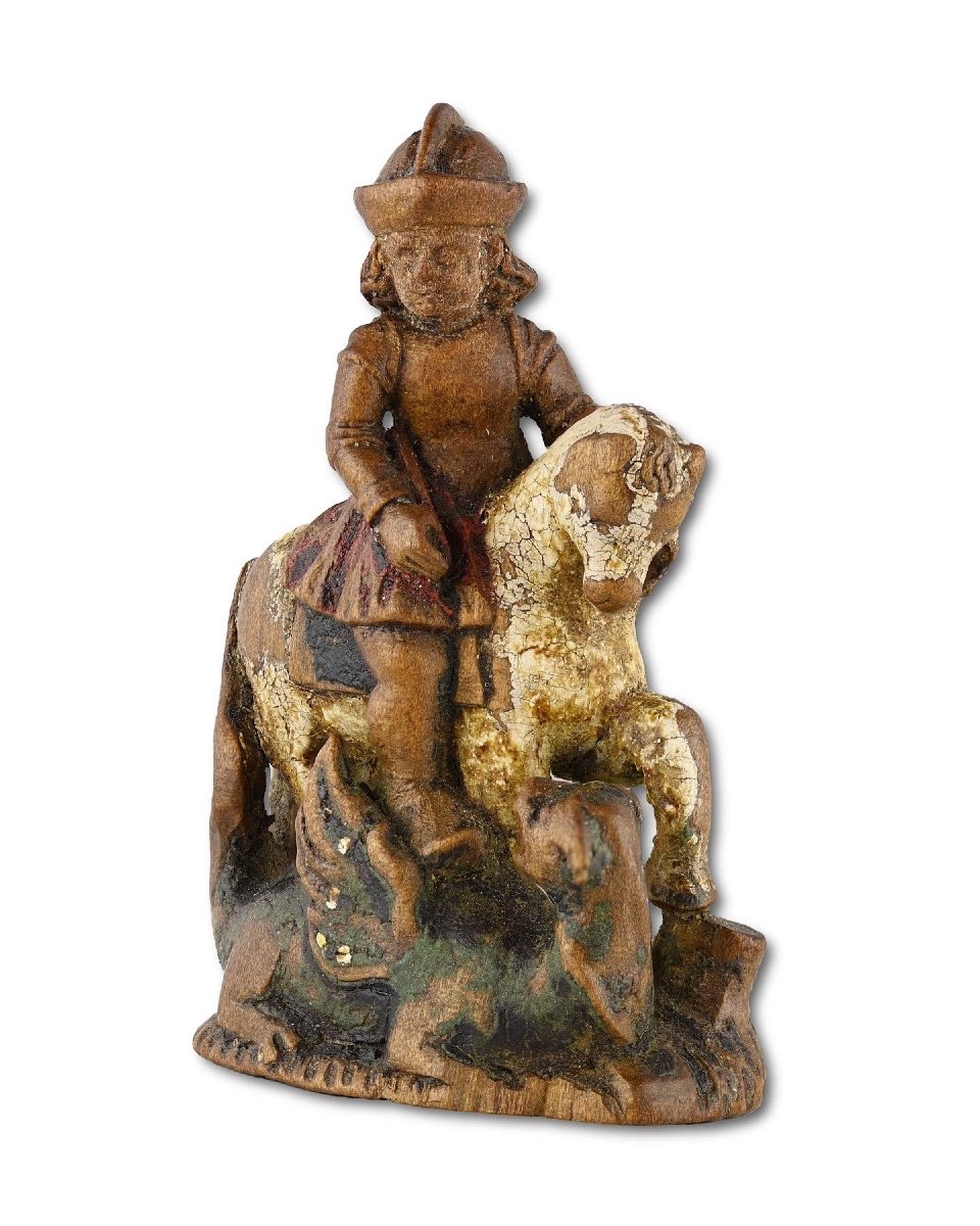 Pièce d'échecs Miniature Représentant Saint Georges Terrassant Le Dragon. Allemand, XVIe Siècle-photo-2