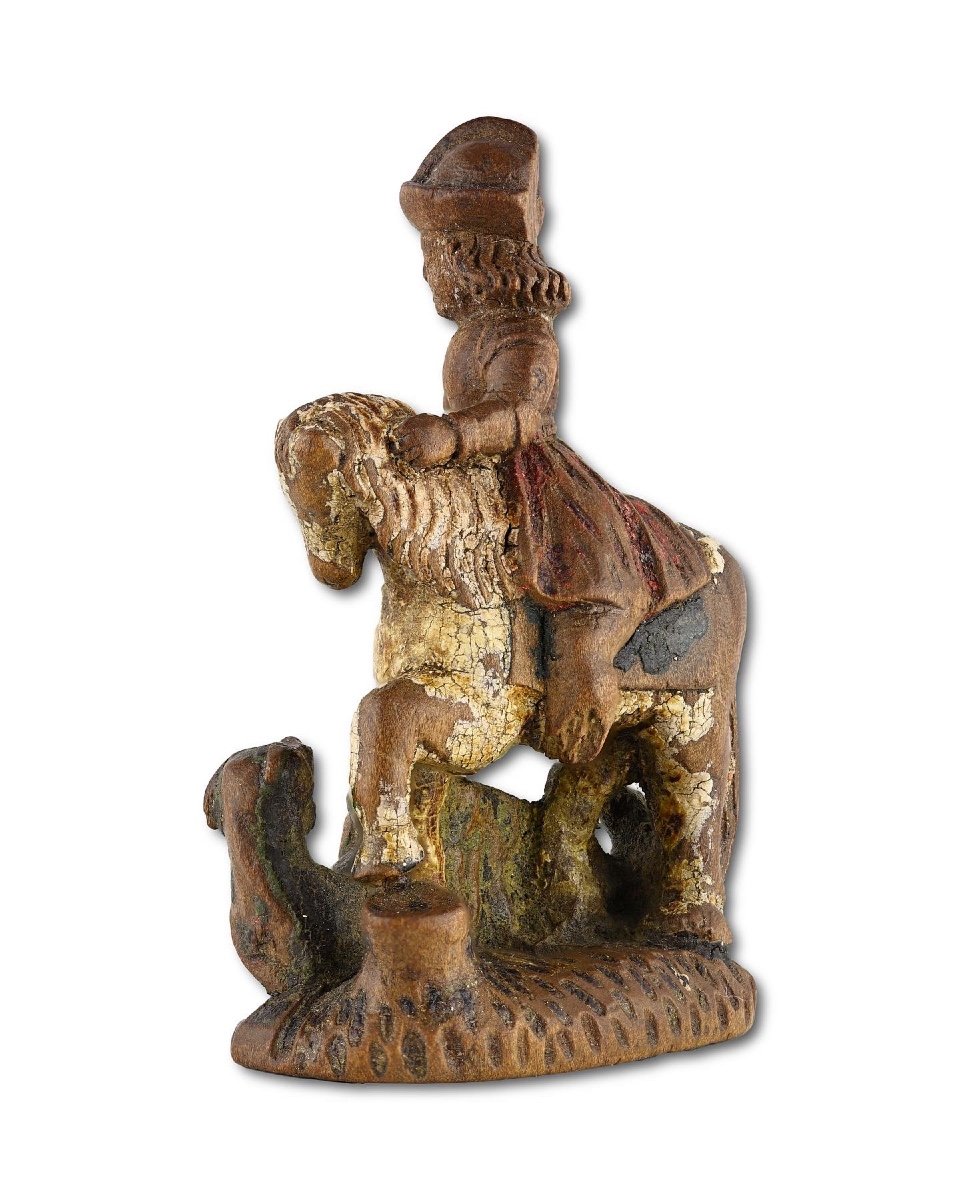 Pièce d'échecs Miniature Représentant Saint Georges Terrassant Le Dragon. Allemand, XVIe Siècle-photo-2