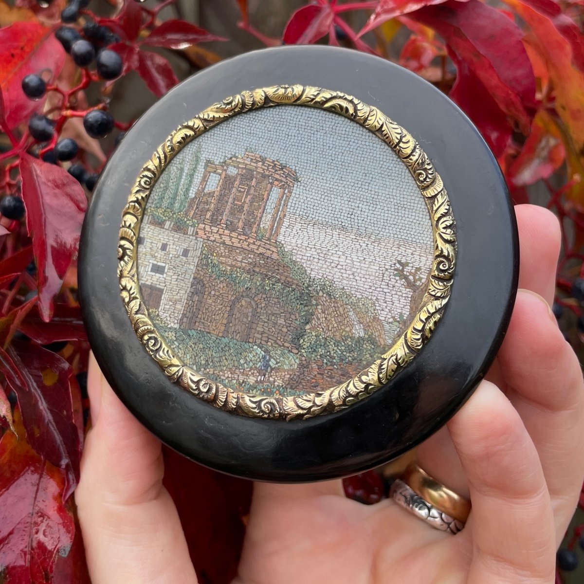 Gold Mounted Tortoiseshell Snuff Box With A Micromosaic Of The Temple Of Vesta.-photo-8