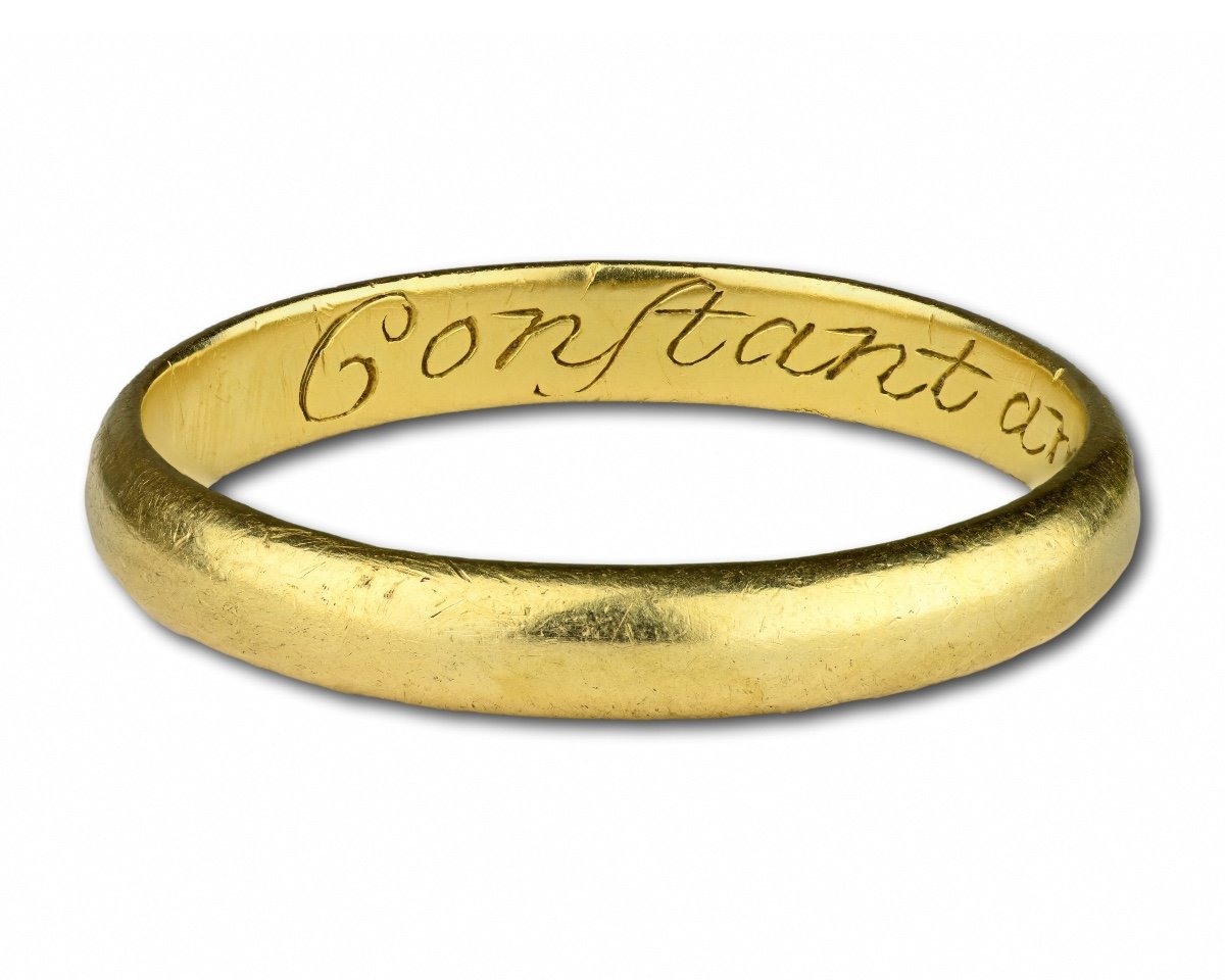 Gold Posy Ring With The Words ‘constant Am I Until I Die’, 18th Century.