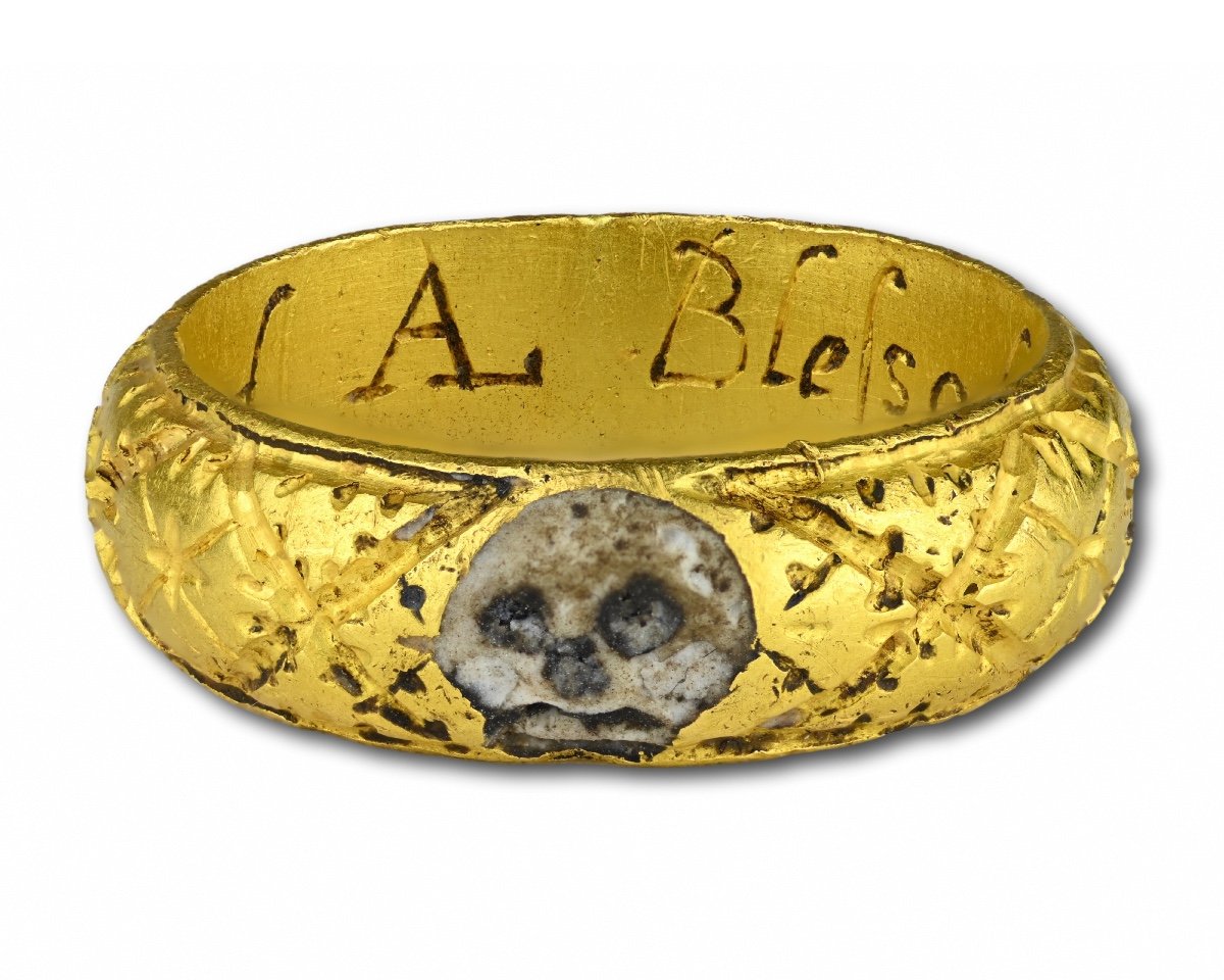 Rare Bague Memento Mori En Or Et émail. Anglais, Début Du XVIIe Siècle.-photo-6