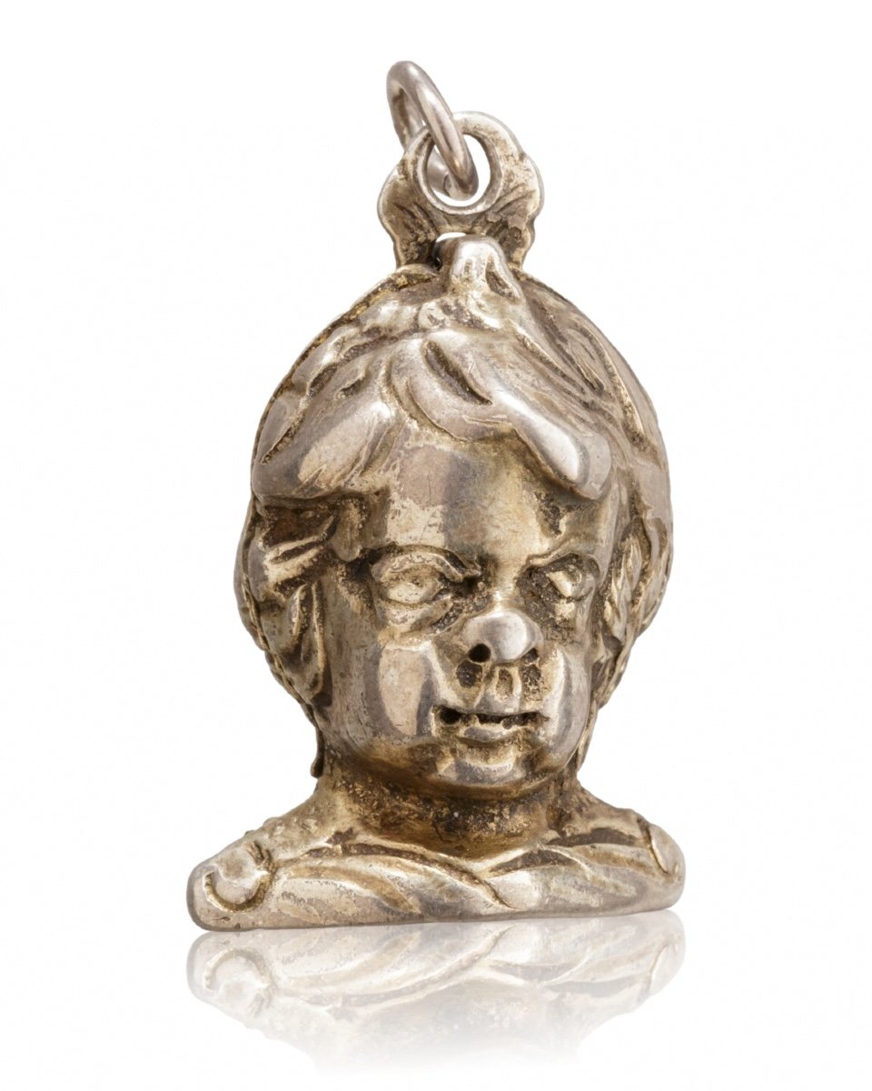 Silver Gilt Pomander In The Form Of A Putto’s Head. German, Early 17th Century.