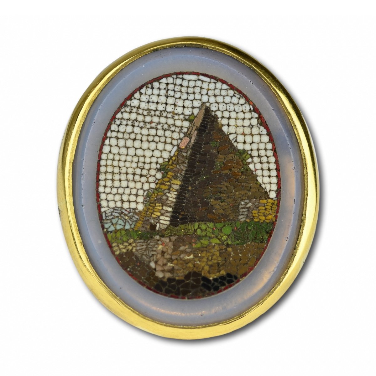 Bague En Or Sertie d'Une Micromosaïque De La Pyramide De Caius Cestius.-photo-2
