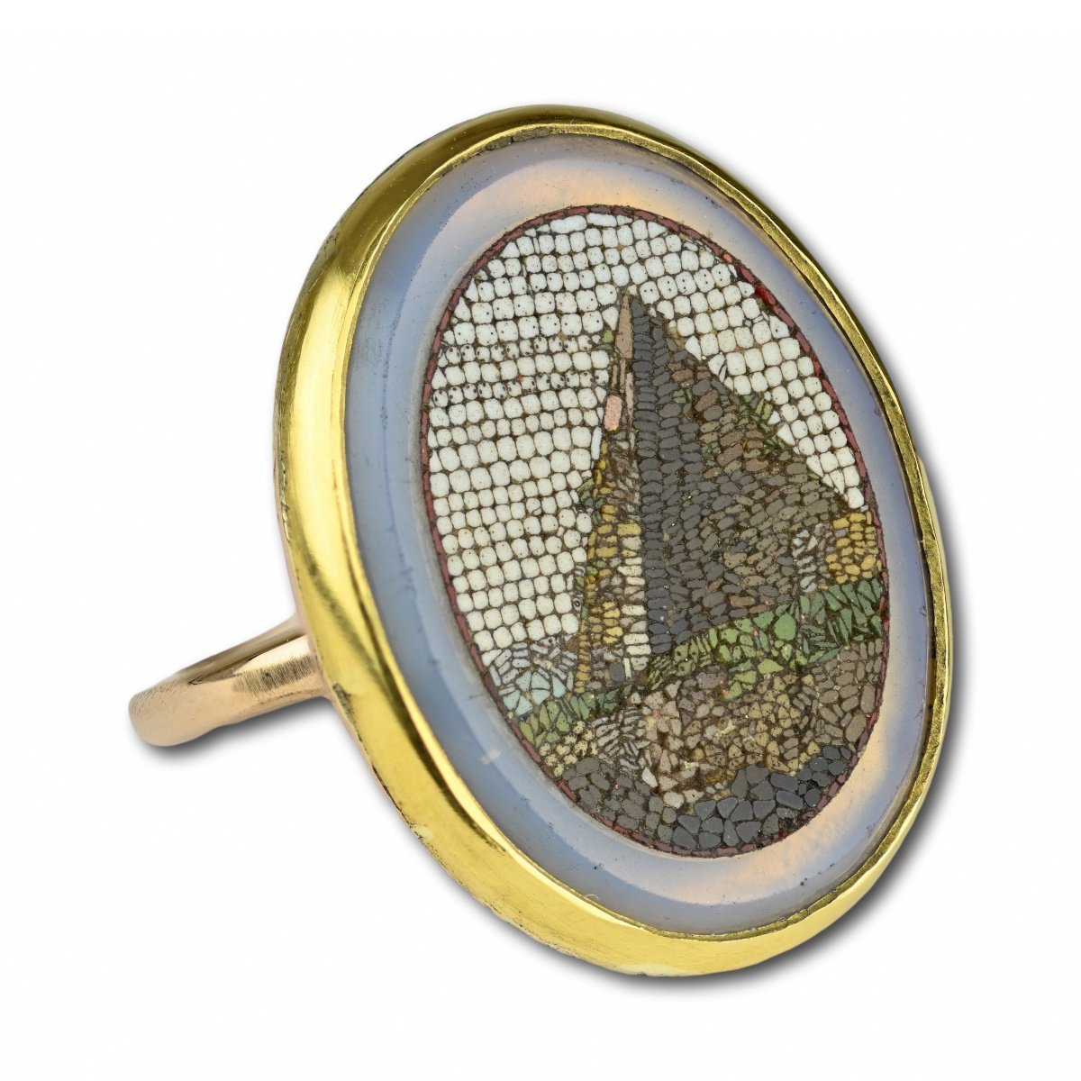 Bague En Or Sertie d'Une Micromosaïque De La Pyramide De Caius Cestius.-photo-4