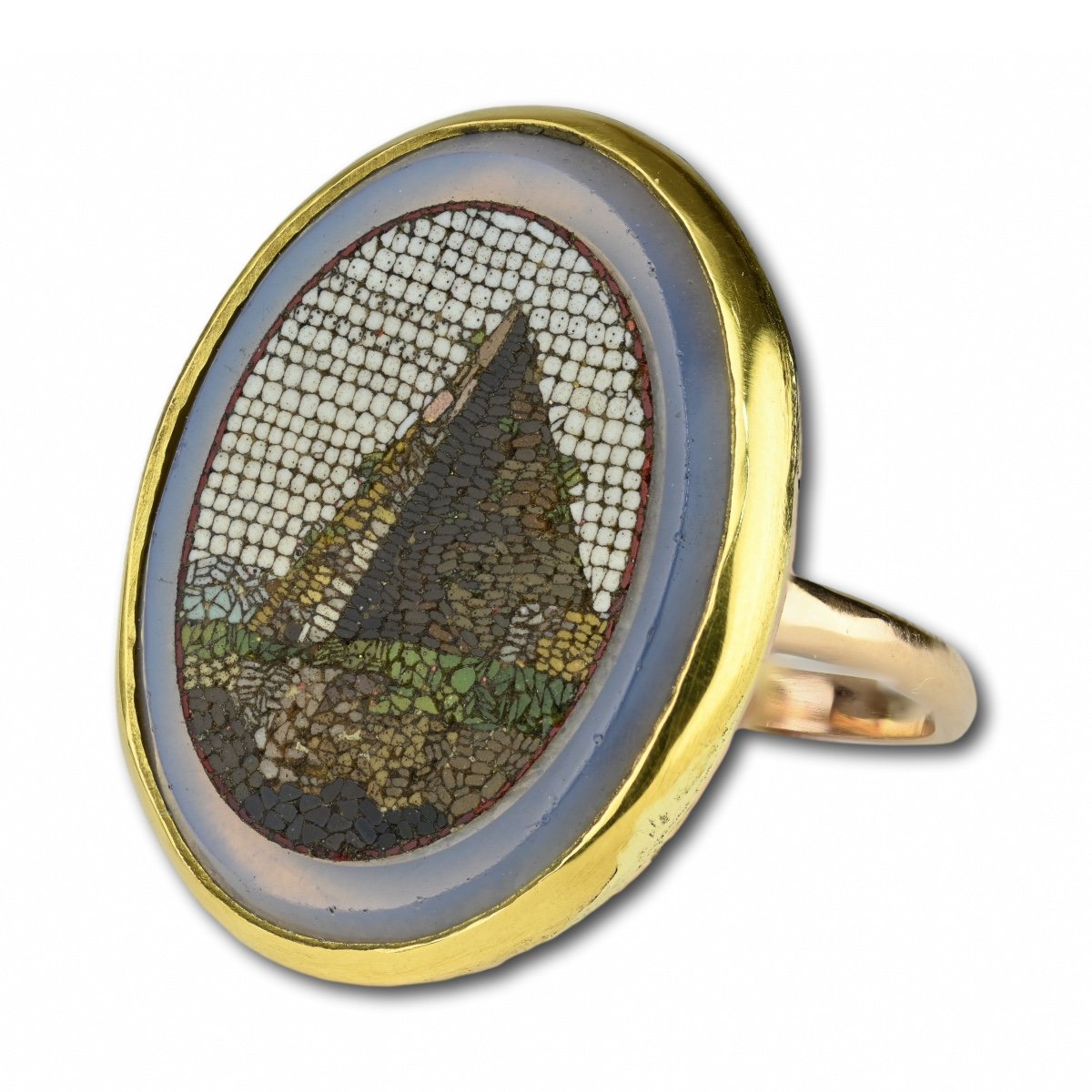 Bague En Or Sertie d'Une Micromosaïque De La Pyramide De Caius Cestius.-photo-6