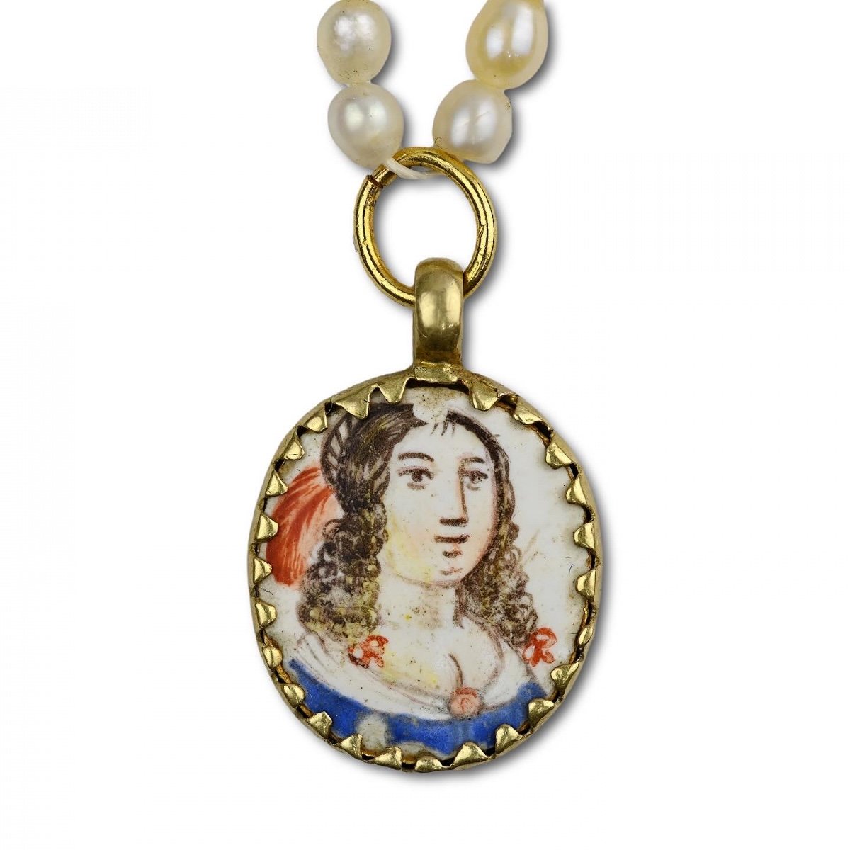 Pendentif En Or Et émail Représentant Des Bustes De Belles Dames. Français, 17ème Siècle  -photo-1