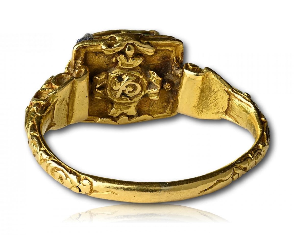 Bague Renaissance En Or Et émail Sertie d'Un Rubis. Europe Occidentale, XVIe Siècle.-photo-2