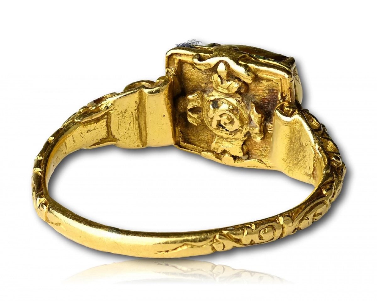 Bague Renaissance En Or Et émail Sertie d'Un Rubis. Europe Occidentale, XVIe Siècle.-photo-6