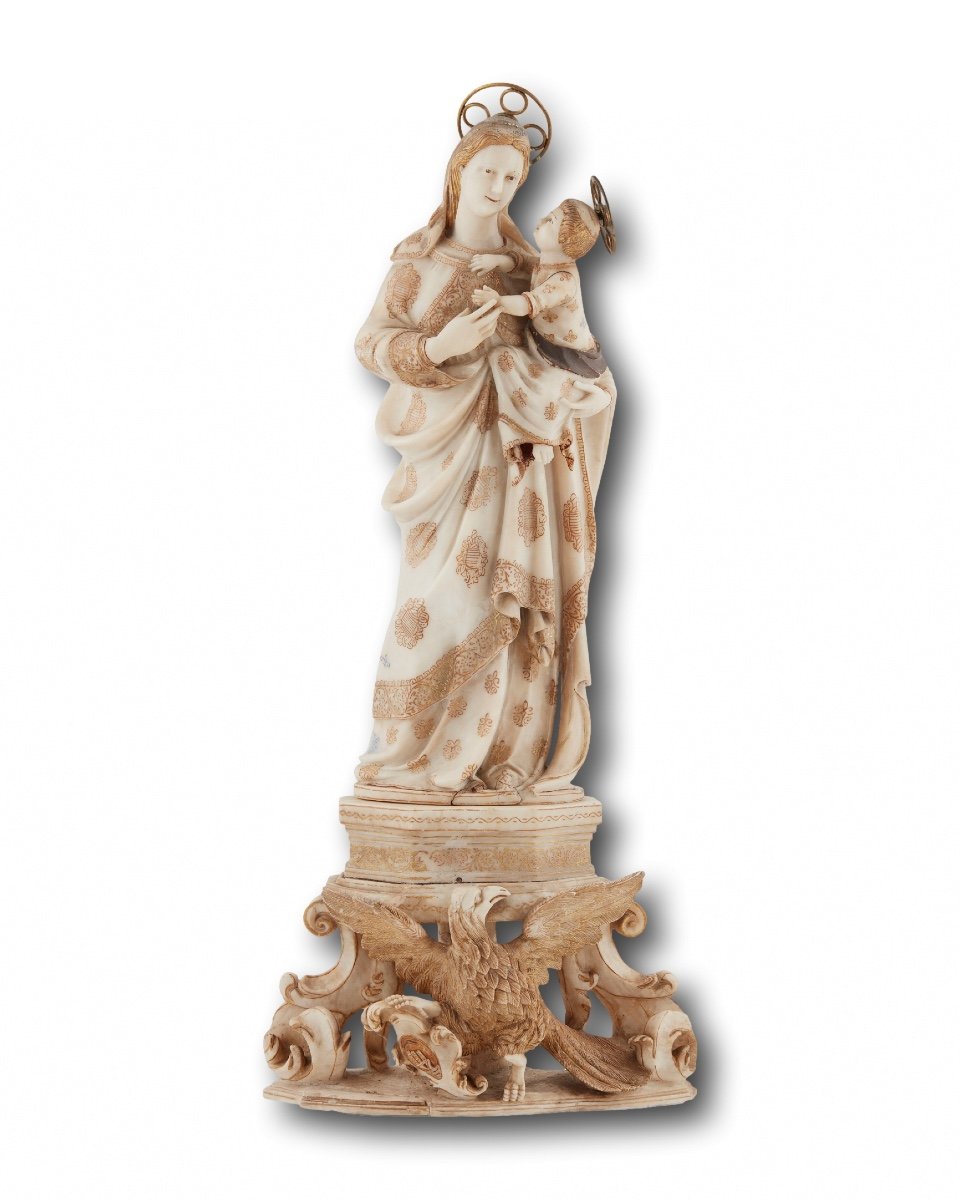 Large Alabaster Sculpture Of The Madonna Of Trapani. Sicilian, 18th Century.-photo-2