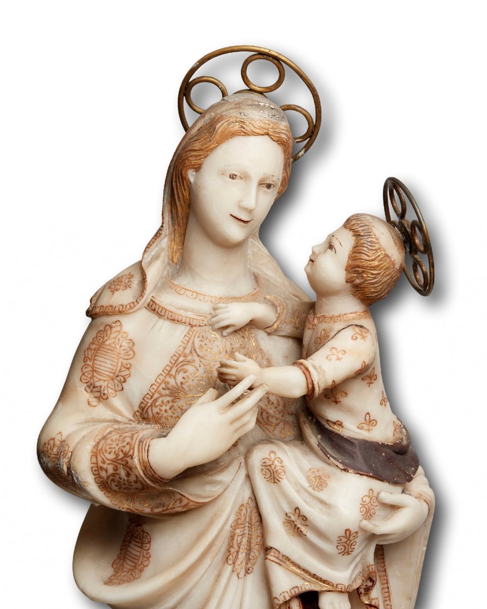 Large Alabaster Sculpture Of The Madonna Of Trapani. Sicilian, 18th Century.-photo-3