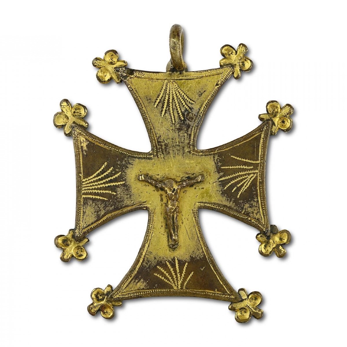Substantial Medieval Gilt Bronze Pectoral Cross. French, 15th Century.-photo-4