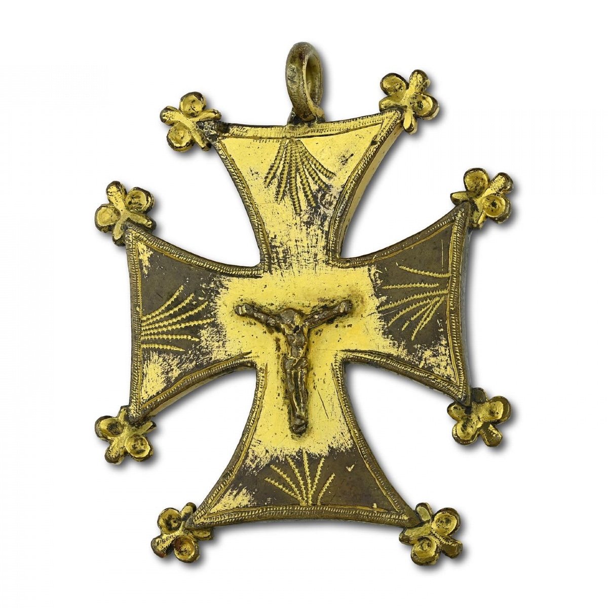 Substantial Medieval Gilt Bronze Pectoral Cross. French, 15th Century.-photo-1