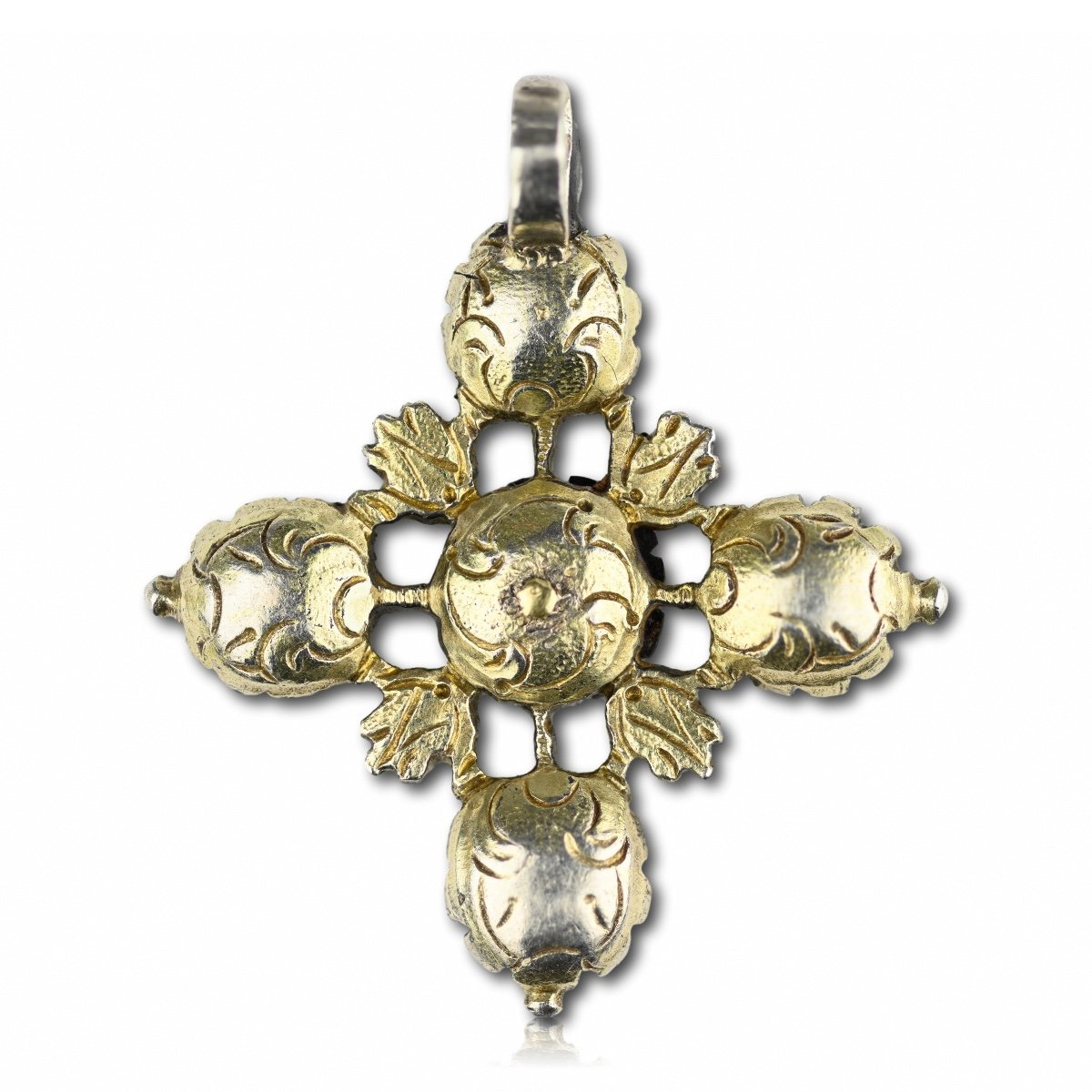 A Gold And Silver Cross Set With Table Cut Emeralds And Diamonds.  Spanish, Early 18th Century.-photo-2