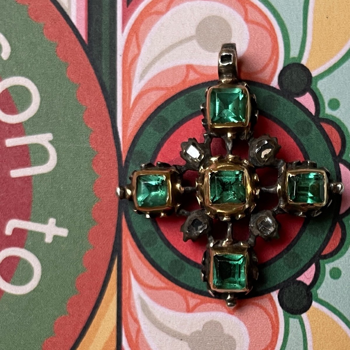 A Gold And Silver Cross Set With Table Cut Emeralds And Diamonds.  Spanish, Early 18th Century.-photo-6