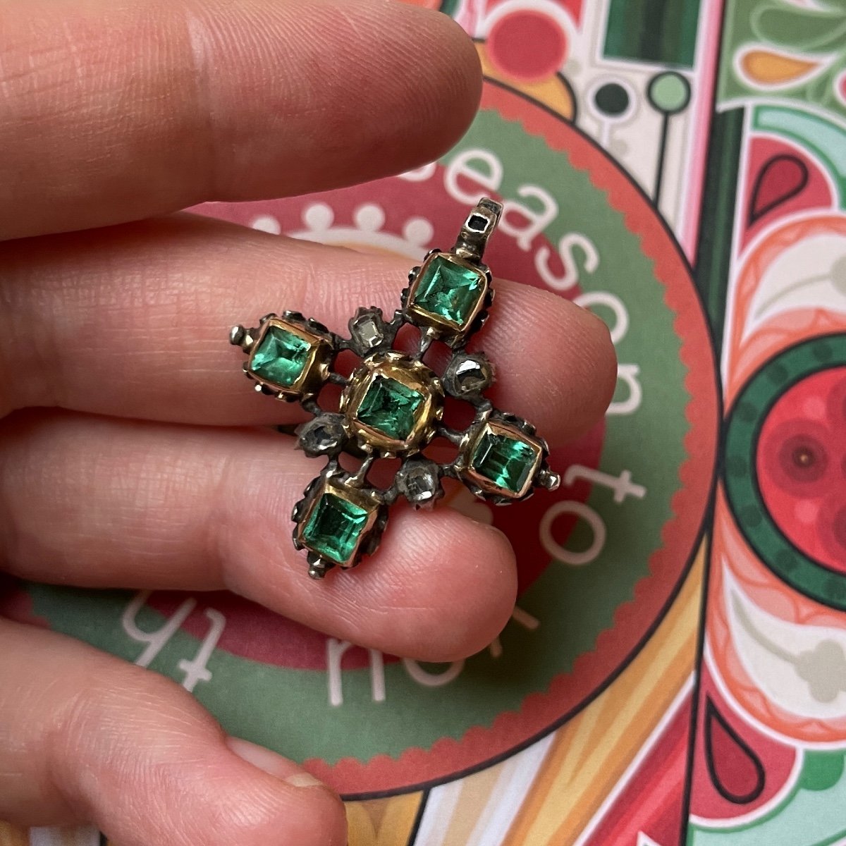 A Gold And Silver Cross Set With Table Cut Emeralds And Diamonds.  Spanish, Early 18th Century.-photo-7