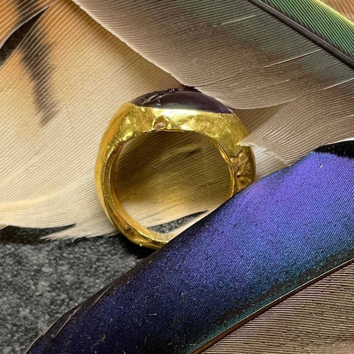 Ancient Gold Ring With An Amethyst Intaglio Of Mars. Roman, 2nd Century A.d.-photo-5