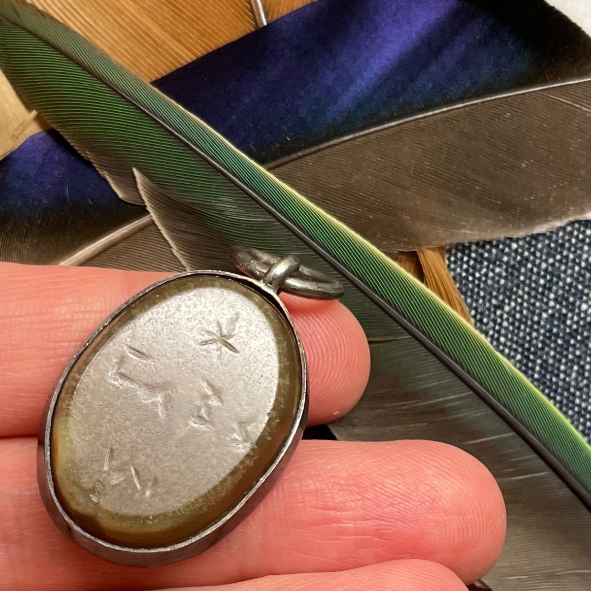 Pendentif En Argent Avec Intaille Gnostique d'Anubis. Romain, Iie-iiie Siècle Après Jc. -photo-5