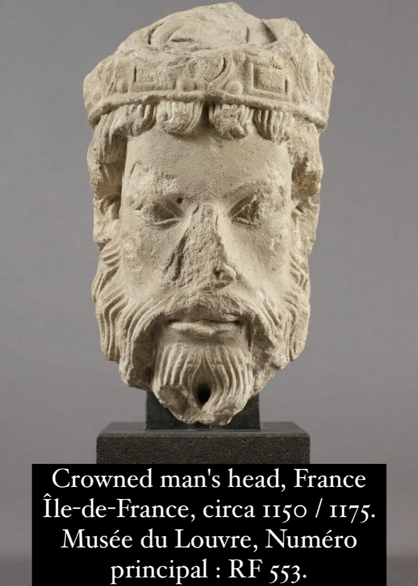 Important Stone Head Of An Emperor. Northern France, 12th - 13th Century.-photo-7