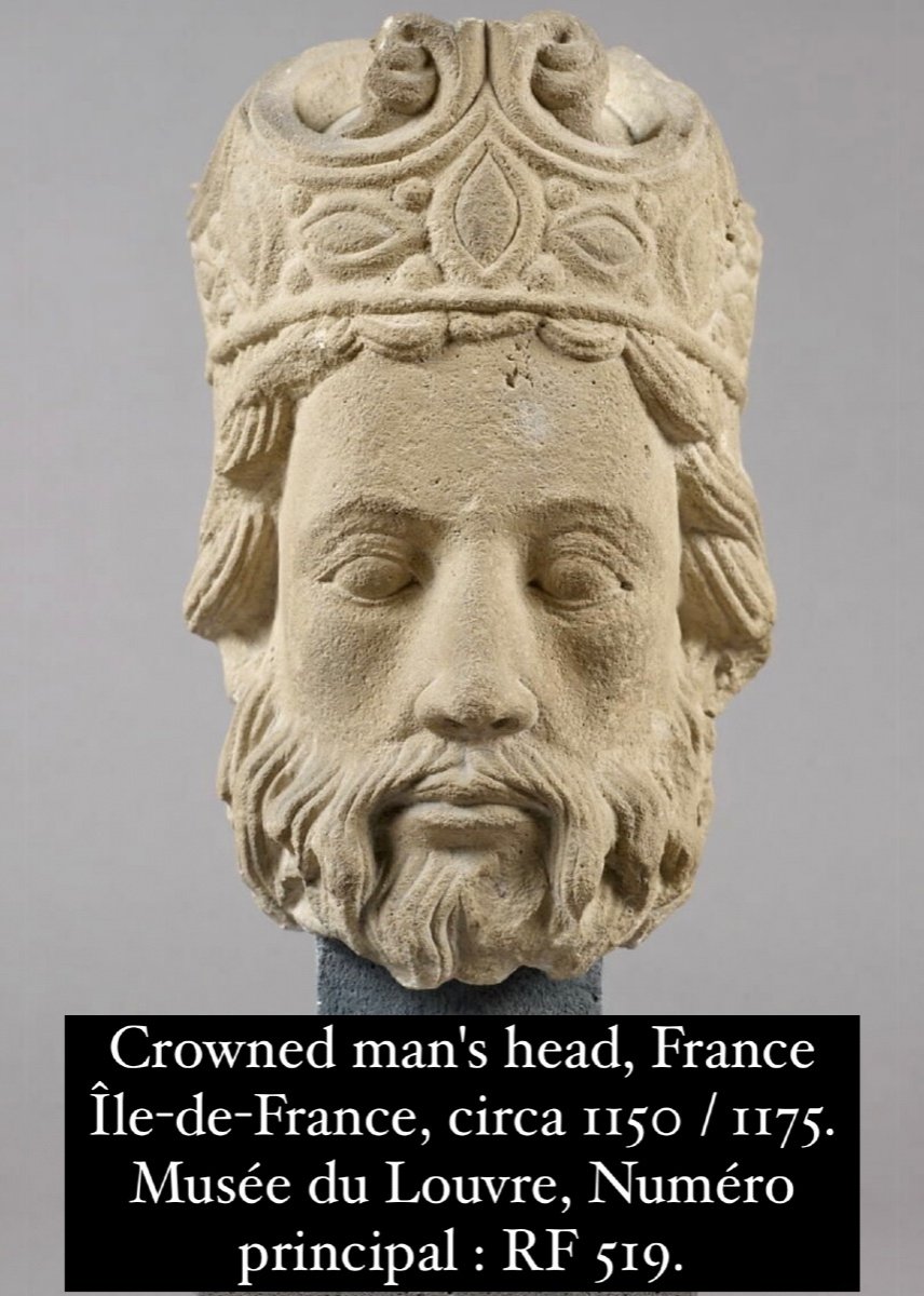 Important Stone Head Of An Emperor. Northern France, 12th - 13th Century.-photo-8