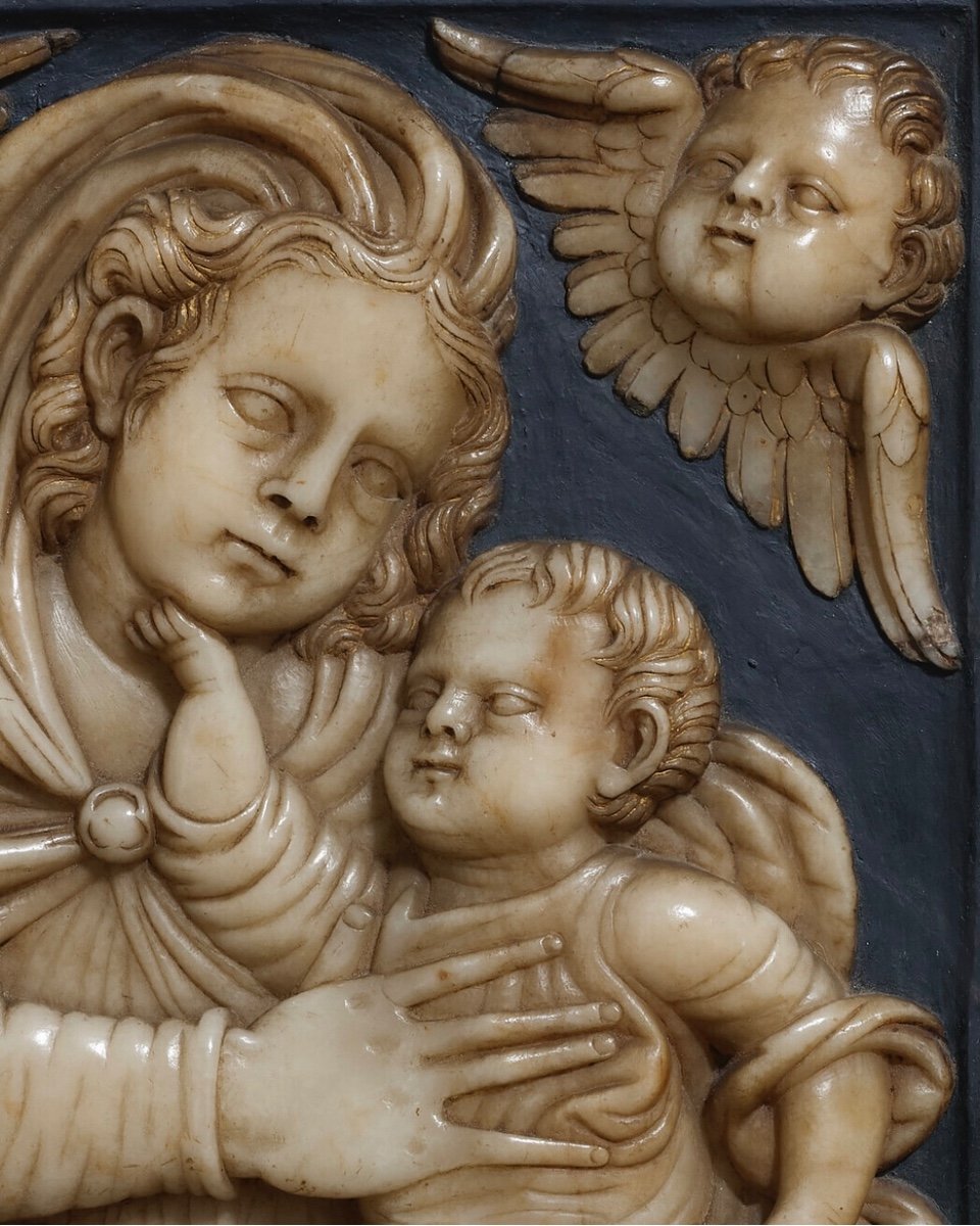 Alabaster Relief Of The Virgin And Child With Angels. Spanish, 16th Century.-photo-2