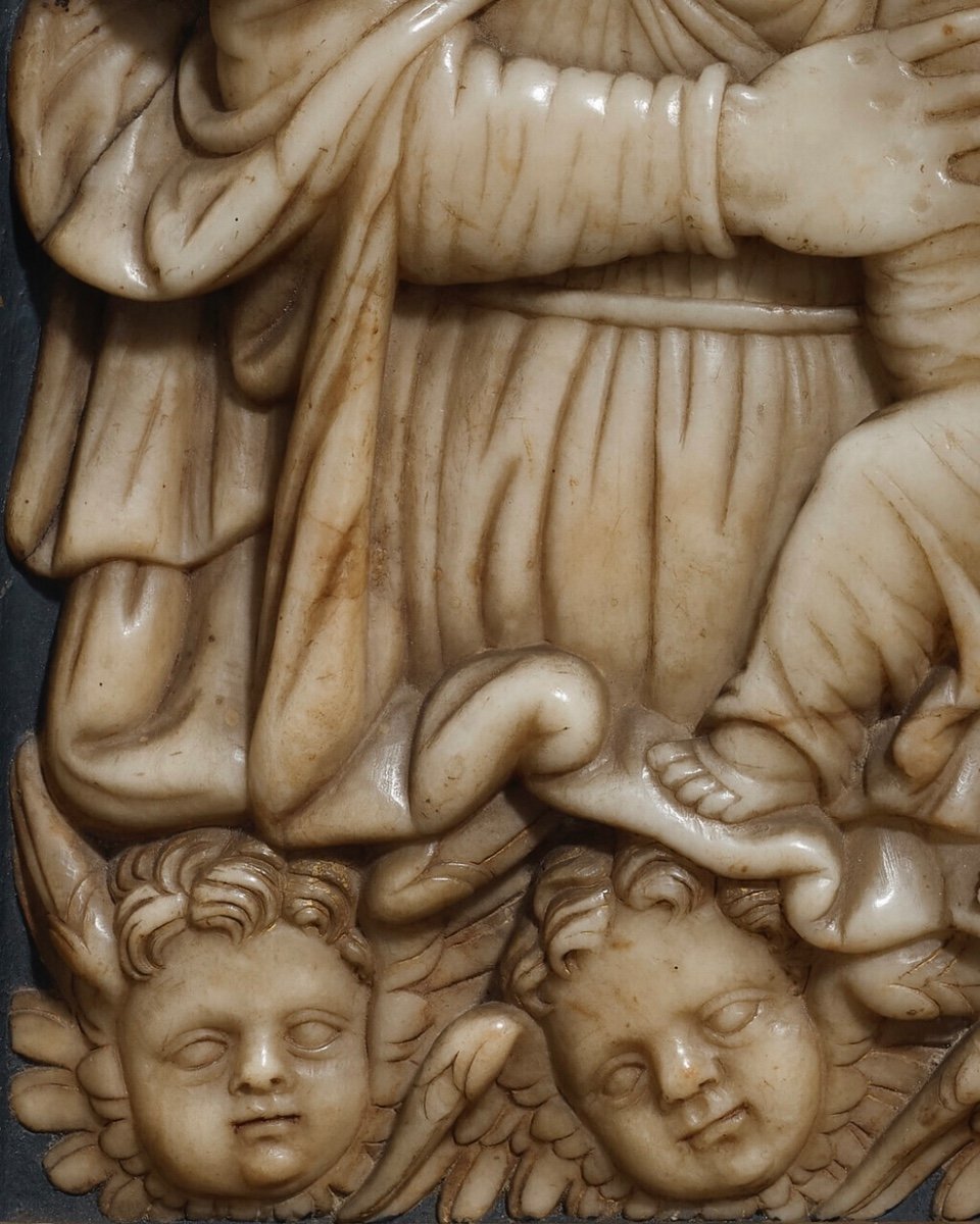 Alabaster Relief Of The Virgin And Child With Angels. Spanish, 16th Century.-photo-3