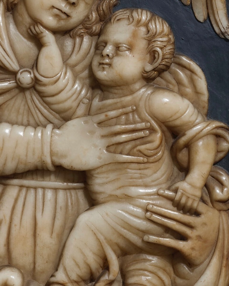 Alabaster Relief Of The Virgin And Child With Angels. Spanish, 16th Century.-photo-4
