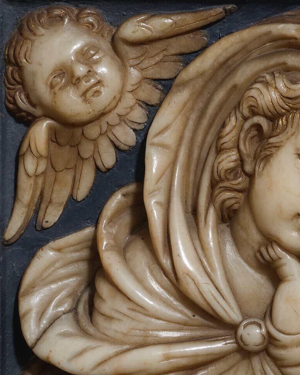 Alabaster Relief Of The Virgin And Child With Angels. Spanish, 16th Century.-photo-1